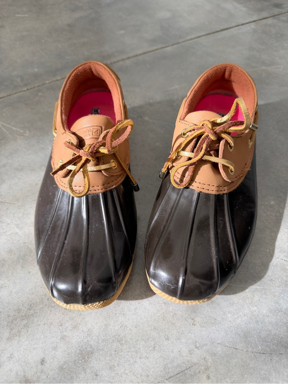 Women’s Sperry Brown Gold Top-Sider Waterproof Low Duck Rain Boot sz 8 1/2